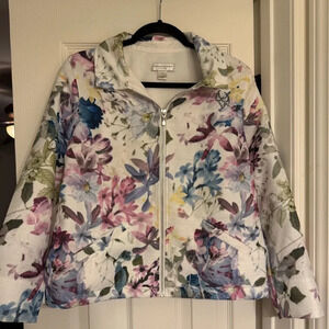Christopher Banks Jacket Long Sleeve Floral Watercolor Front Zip Women's size PM